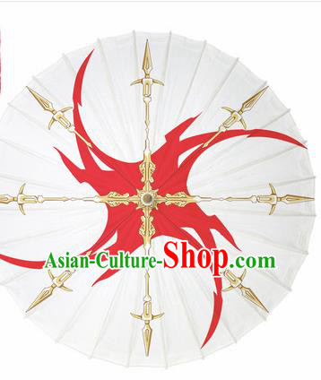 Chinese Traditional Printing White Oil Paper Umbrella Artware Paper Umbrella Classical Dance Umbrella Handmade Umbrellas