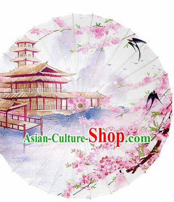 Chinese Traditional Printing Peach Flowers Swallow Oil Paper Umbrella Artware Paper Umbrella Classical Dance Umbrella Handmade Umbrellas