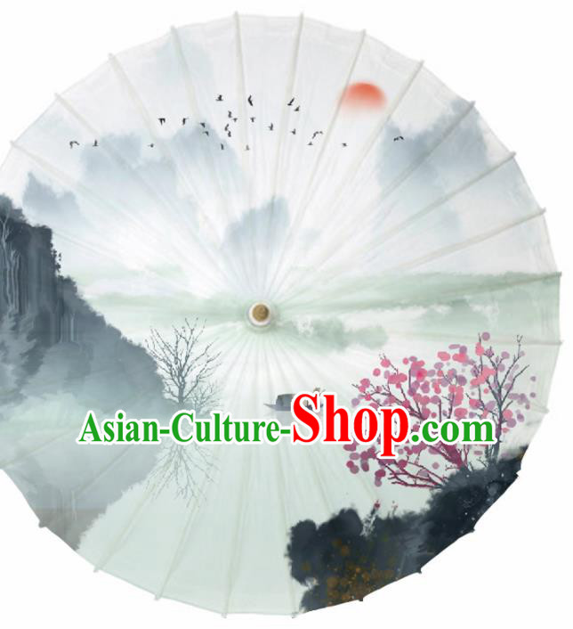 Chinese Traditional Printing Landscape Oil Paper Artware Paper Umbrella Classical Dance Umbrella Umbrella Handmade Umbrella