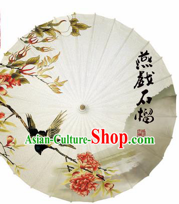 Chinese Traditional Printing Pomegranate Blossom Oil Paper Artware Paper Umbrella Classical Dance Umbrella Umbrella Handmade Umbrella