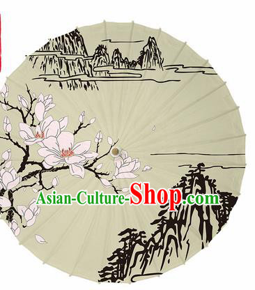 Chinese Traditional Printing Yulan Magnolia Oil Paper Umbrella Artware Paper Umbrella Classical Dance Umbrella Handmade Umbrellas