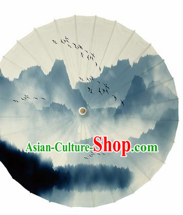 Chinese Traditional Ink Painting Landscape Swan Oil Paper Umbrella Artware Paper Umbrella Classical Dance Umbrella Handmade Umbrellas