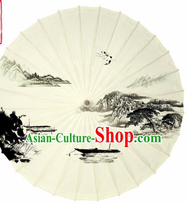 Chinese Traditional Ink Painting Yellow Oil Paper Umbrella Artware Paper Umbrella Classical Dance Umbrella Handmade Umbrellas