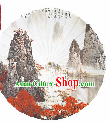 Chinese Traditional Printing Red Leaf Landscape Oil Paper Umbrella Artware Paper Umbrella Classical Dance Umbrella Handmade Umbrellas