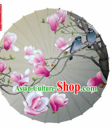 Chinese Traditional Printing Mangnolia Grey Oil Paper Umbrella Artware Paper Umbrella Classical Dance Umbrella Handmade Umbrellas