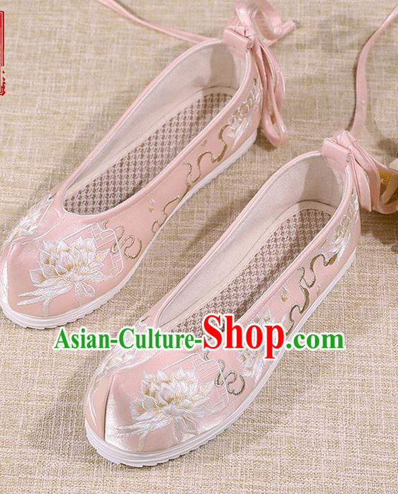 Asian Chinese Embroidered Epiphyllum Pink Shoes Hanfu Shoes Traditional Opera Shoes Princess Shoes for Women