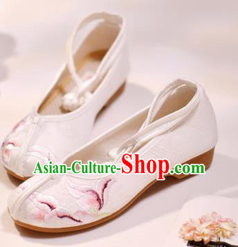 Asian Chinese Embroidered White Cloth Shoes Hanfu Shoes Traditional Opera Shoes Princess Shoes for Women