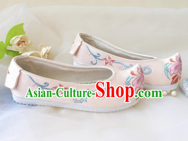 Asian Chinese Embroidered Light Pink Bow Shoes Hanfu Shoes Traditional Opera Shoes Princess Shoes for Women