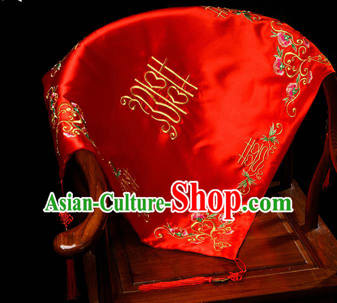 Chinese Traditional Wedding Embroidered Red Veil Cover Ancient Bride Headdress for Women