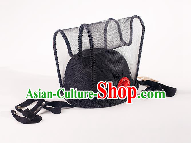 Chinese Traditional Ming Dynasty Scholar Black Veil Hat Ancient Minister Headdress for Men