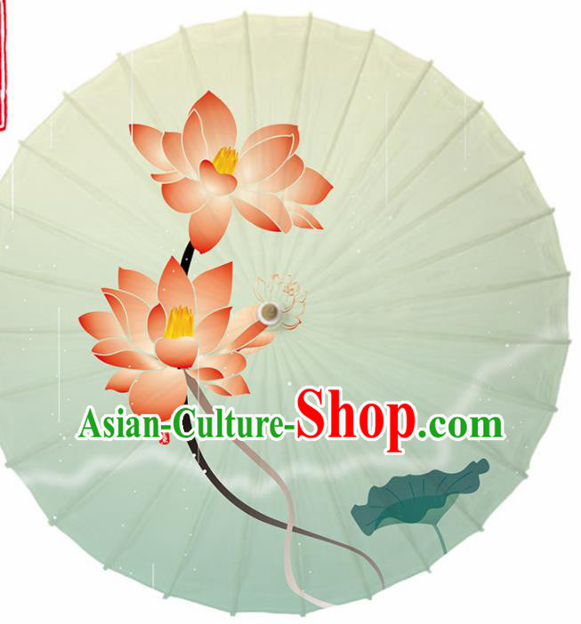 Chinese Traditional Printing Lotus Light Green Oil Paper Umbrella Artware Paper Umbrella Classical Dance Umbrella Handmade Umbrellas