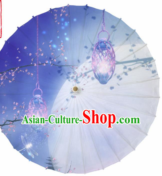 Chinese Traditional Printing Lantern Blue Oil Paper Umbrella Artware Paper Umbrella Classical Dance Umbrella Handmade Umbrellas