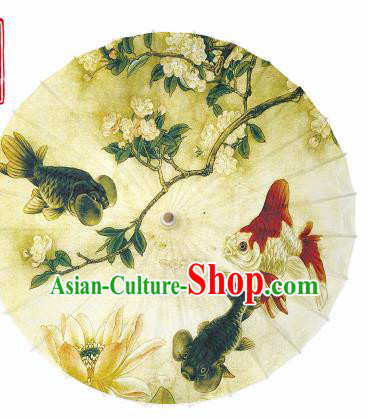 Chinese Traditional Printing Begonia Goldfish Oil Paper Umbrella Artware Paper Umbrella Classical Dance Umbrella Handmade Umbrellas