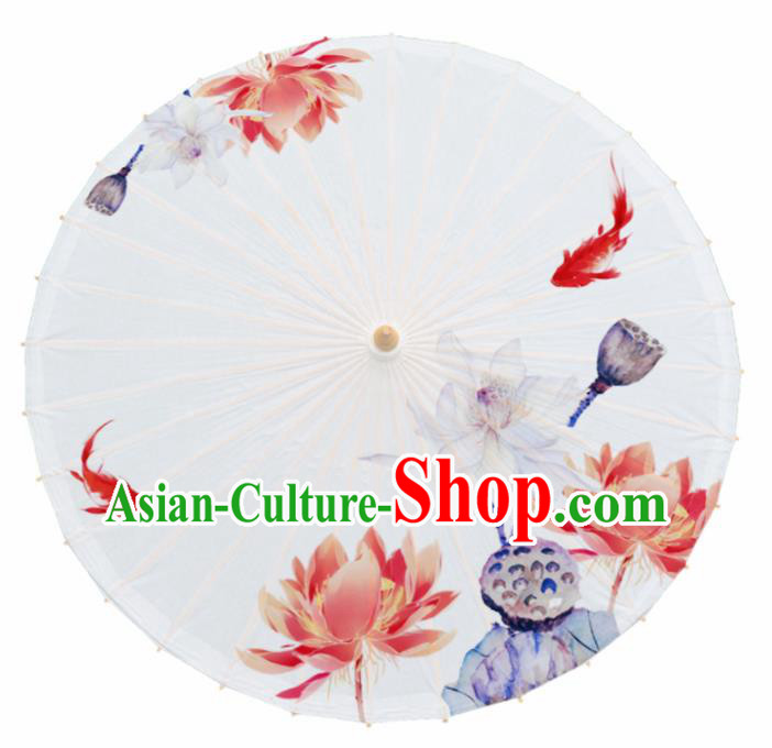 Chinese Traditional Printing Lotus Goldfish Oil Paper Umbrella Artware Paper Umbrella Classical Dance Umbrella Handmade Umbrellas