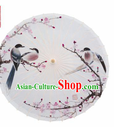 Chinese Traditional Printing Plum Blossom Birds Oil Paper Umbrella Artware Paper Umbrella Classical Dance Umbrella Handmade Umbrellas