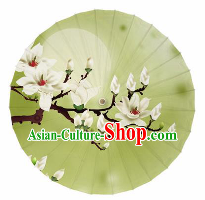 Chinese Traditional Printing Mangnolia Green Oil Paper Umbrella Artware Paper Umbrella Classical Dance Umbrella Handmade Umbrellas