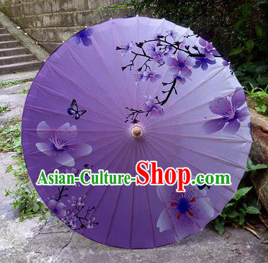 Chinese Traditional Painting Peach Blossom Purple Oil Paper Umbrella Artware Paper Umbrella Classical Dance Umbrella Handmade Umbrellas