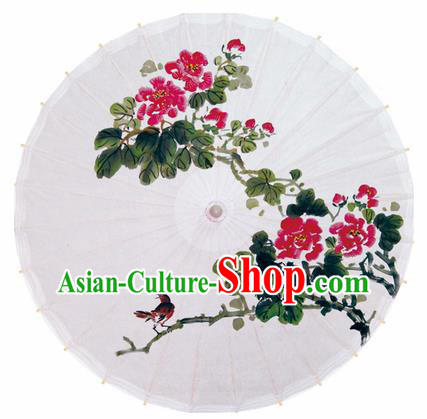 Chinese Printing Peony White Oil Paper Umbrella Artware Paper Umbrella Traditional Classical Dance Umbrella Handmade Umbrellas