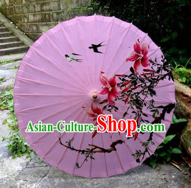 Chinese Printing Flowers Pink Oil Paper Umbrella Artware Paper Umbrella Traditional Classical Dance Umbrella Handmade Umbrellas