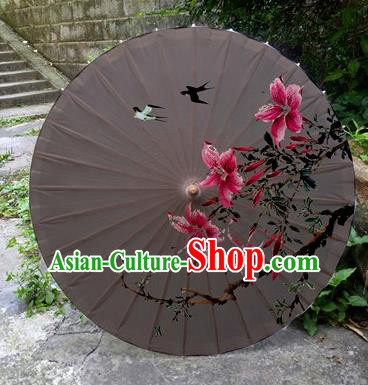 Chinese Printing Flowers Grey Oil Paper Umbrella Artware Paper Umbrella Traditional Classical Dance Umbrella Handmade Umbrellas