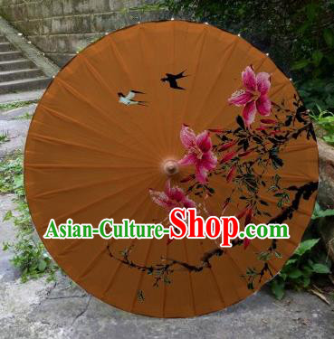 Chinese Printing Flowers Brown Oil Paper Umbrella Artware Paper Umbrella Traditional Classical Dance Umbrella Handmade Umbrellas