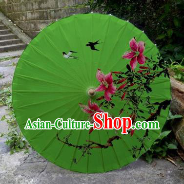 Chinese Printing Flowers Green Oil Paper Umbrella Artware Paper Umbrella Traditional Classical Dance Umbrella Handmade Umbrellas