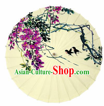 Chinese Printing Wisteria Yellow Oil Paper Umbrella Artware Paper Umbrella Traditional Classical Dance Umbrella Handmade Umbrellas