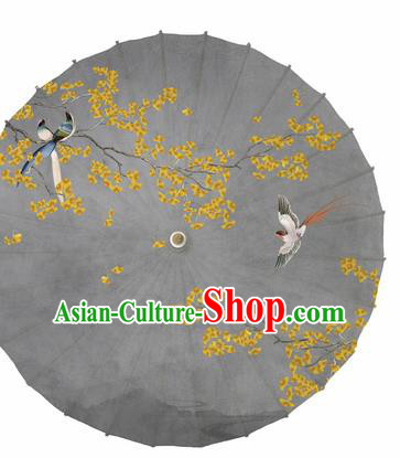 Chinese Printing Ginkgo Grey Oil Paper Umbrella Artware Paper Umbrella Traditional Classical Dance Umbrella Handmade Umbrellas