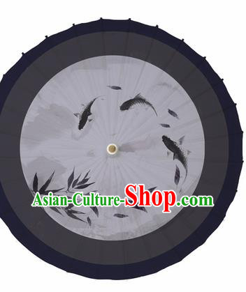 Chinese Ink Painting Fishes Oil Paper Umbrella Artware Paper Umbrella Traditional Classical Dance Umbrella Handmade Umbrellas