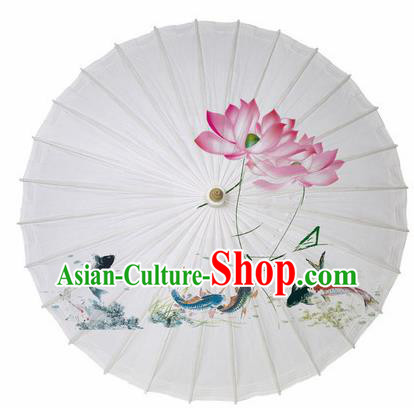 Chinese Printing Lotus Fishes Oil Paper Umbrella Artware Paper Umbrella Traditional Classical Dance Umbrella Handmade Umbrellas