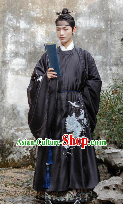 Chinese Ancient Scholar Black Costumes Traditional Ming Dynasty Nobility Childe Clothing for Men