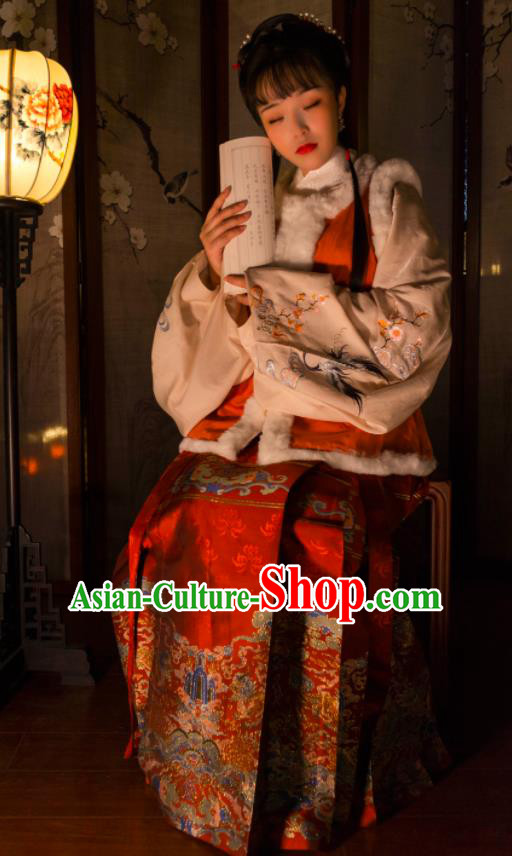 Chinese Drama Ancient Nobility Lady Red Horse Face Skirt Traditional Ming Dynasty Court Dress for Women