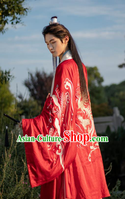 Chinese Ancient Prince Red Costumes Traditional Ming Dynasty Nobility Childe Clothing for Men