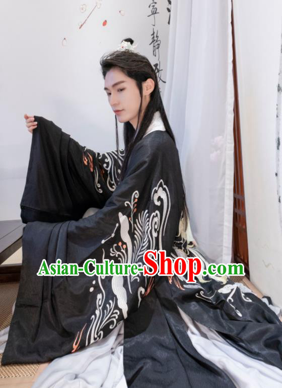 Chinese Ancient Prince Black Costumes Traditional Ming Dynasty Nobility Childe Clothing for Men