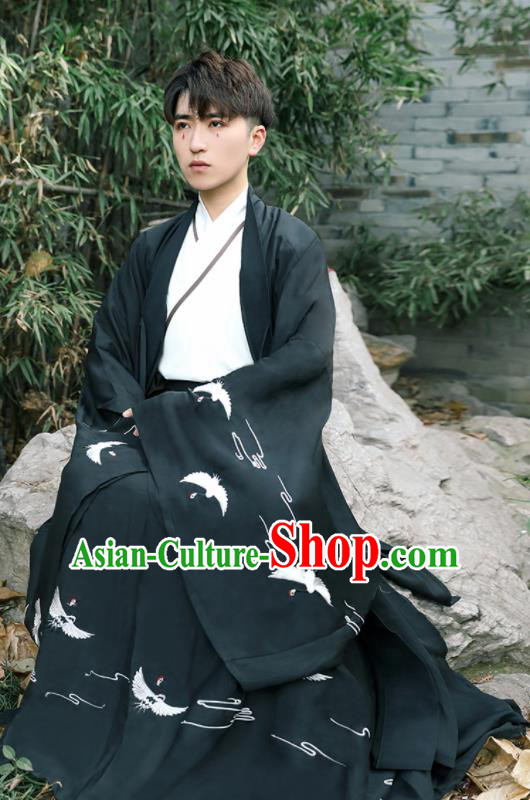 Chinese Ancient Scholar Black Costumes Traditional Jin Dynasty Clothing for Men for Women