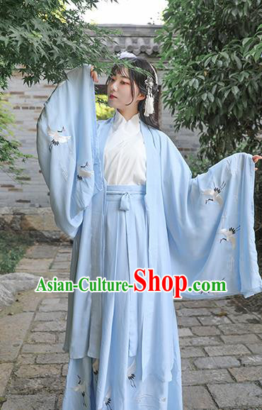 Chinese Drama Ancient Nobility Lady Blue Dress Traditional Jin Dynasty Court Costume for Women