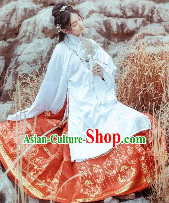 Chinese Drama Ancient Nobility Lady Red Dress Traditional Ming Dynasty Court Costumes for Women