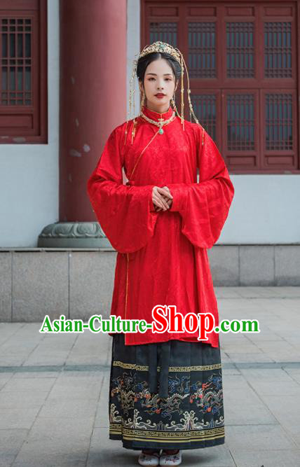 Chinese Drama Ancient Nobility Lady Red Blouse and Black Skirt Traditional Ming Dynasty Court Costumes for Women