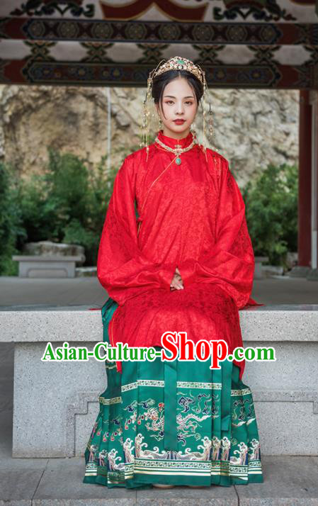 Chinese Drama Ancient Nobility Lady Red Blouse and Green Skirt Traditional Ming Dynasty Court Costumes for Women