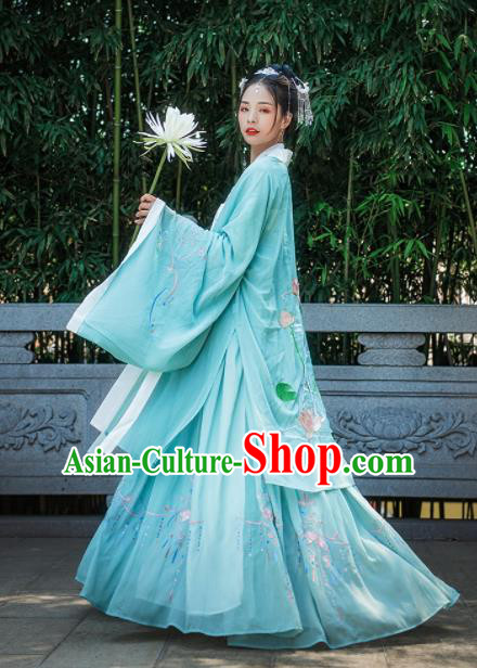 Chinese Drama Ancient Court Princess Blue Hanfu Dress Traditional Song Dynasty Palace Lady Costumes for Women