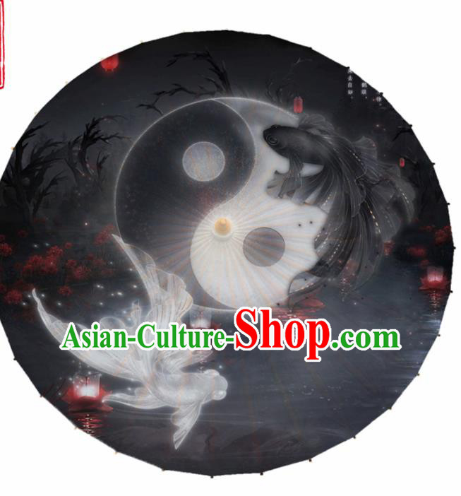 Chinese Traditional Printing Tai Ji Fishes Oil Paper Umbrella Artware Paper Umbrella Classical Dance Umbrella Handmade Umbrellas