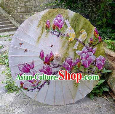 Chinese Artware Paper Umbrella Traditional Printing Red Yulan Magnolia Oil Paper Umbrella Classical Dance Umbrella Handmade Umbrellas