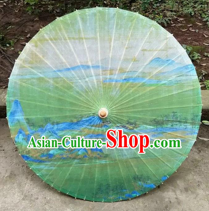 Chinese Artware Paper Umbrella Traditional Printing Green Mountains Oil Paper Umbrella Classical Dance Umbrella Handmade Umbrellas