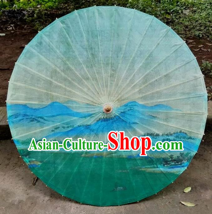 Chinese Artware Paper Umbrella Traditional Printing Mountains Green Oil Paper Umbrella Classical Dance Umbrella Handmade Umbrellas