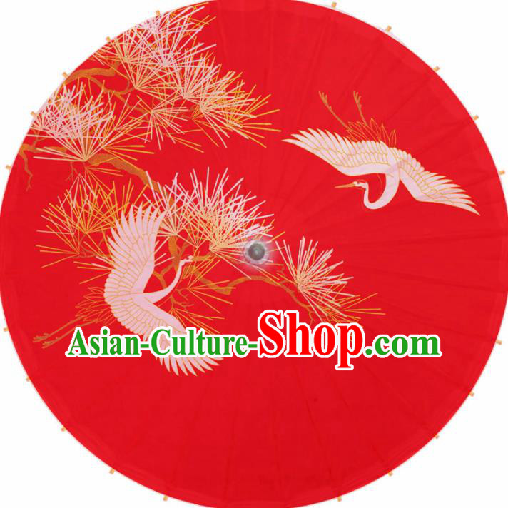 Chinese Artware Paper Umbrella Traditional Printing Pine Crane Red Oil Paper Umbrella Classical Dance Umbrella Handmade Umbrellas