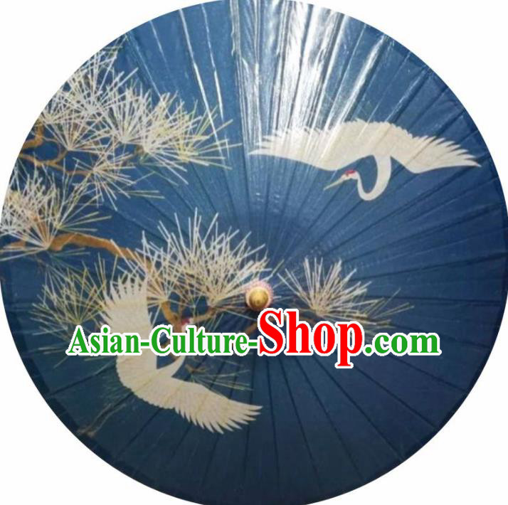 Chinese Artware Paper Umbrella Traditional Printing Pine Crane Navy Oil Paper Umbrella Classical Dance Umbrella Handmade Umbrellas