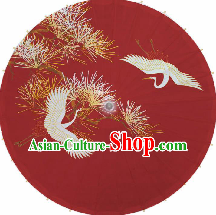 Chinese Artware Paper Umbrella Traditional Printing Pine Crane Purplish Red Oil Paper Umbrella Classical Dance Umbrella Handmade Umbrellas