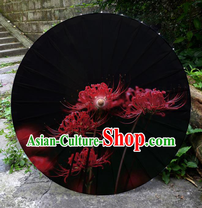 Chinese Artware Paper Umbrella Traditional Printing Manjusaka Black Oil Paper Umbrella Classical Dance Umbrella Handmade Umbrellas