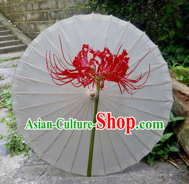 Chinese Artware Paper Umbrella Traditional Printing Red Spider Lily White Oil Paper Umbrella Classical Dance Umbrella Handmade Umbrellas