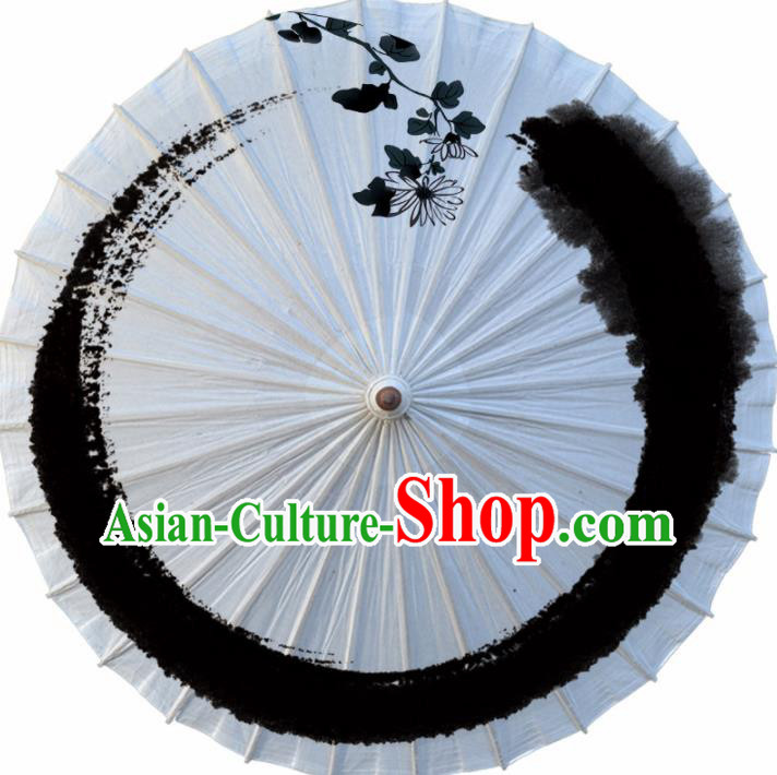 Chinese Artware Paper Umbrella Traditional Ink Painting Chrysanthemum White Oil Paper Umbrella Classical Dance Umbrella Handmade Umbrellas